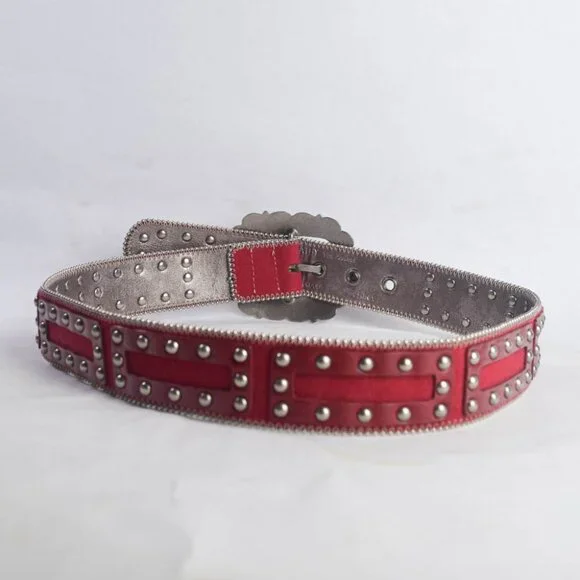 Kathy Van Zeeland Womens S Small Red Leather Silver Studded Belt Western Cowgirl - Picture 3 of 6